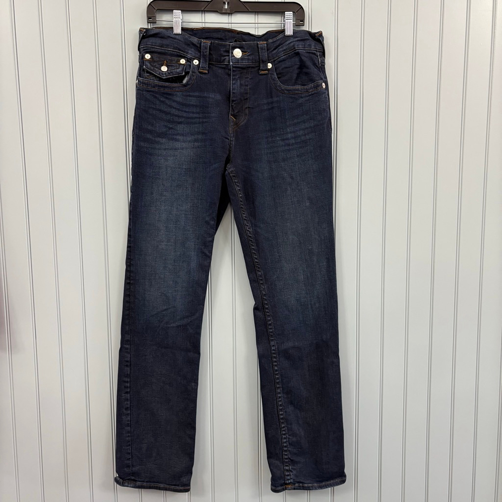 Men's True Religion Ricky Flap Blue Straight Jeans Waist 34